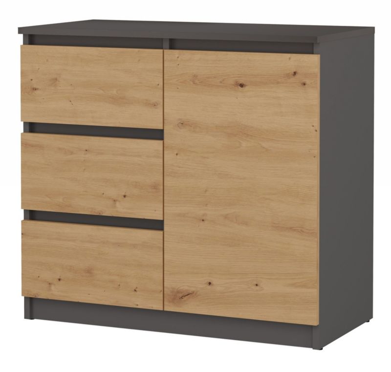 Komoda Topeshop 1D3S Szafka Blat Antracyt 3 Szuflady Dąb Artisan 40x80x75 cm 1 szt.