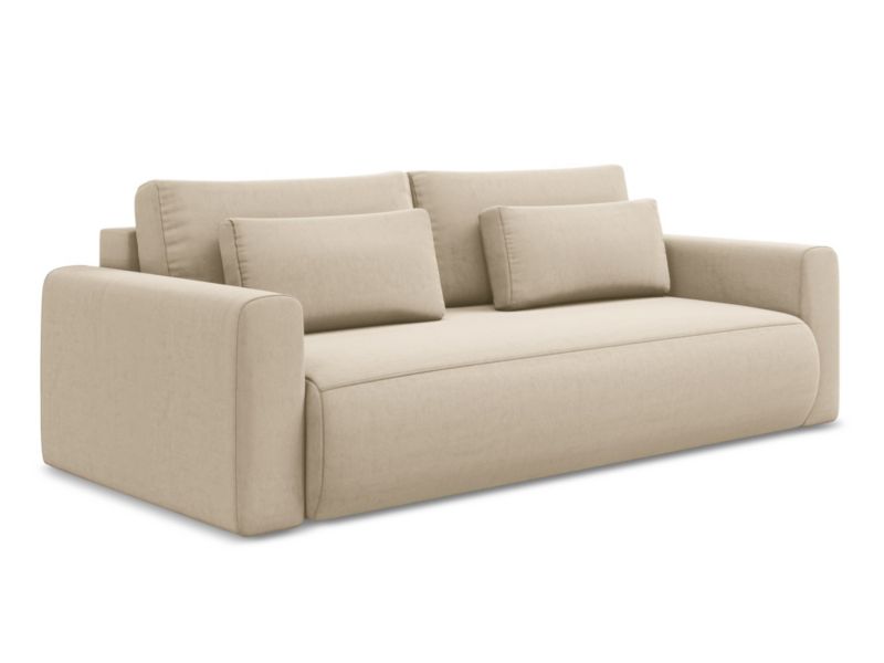 Kanapa 3-osobowa z funkcją spania Makamii Kapua z weluru 238x105 cm jasny beż 1 szt.