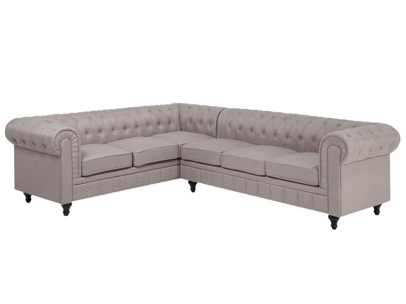 Sofa narożna prawostronna Chesterfield Beżowy Tkanina Prawostronny 1 szt.