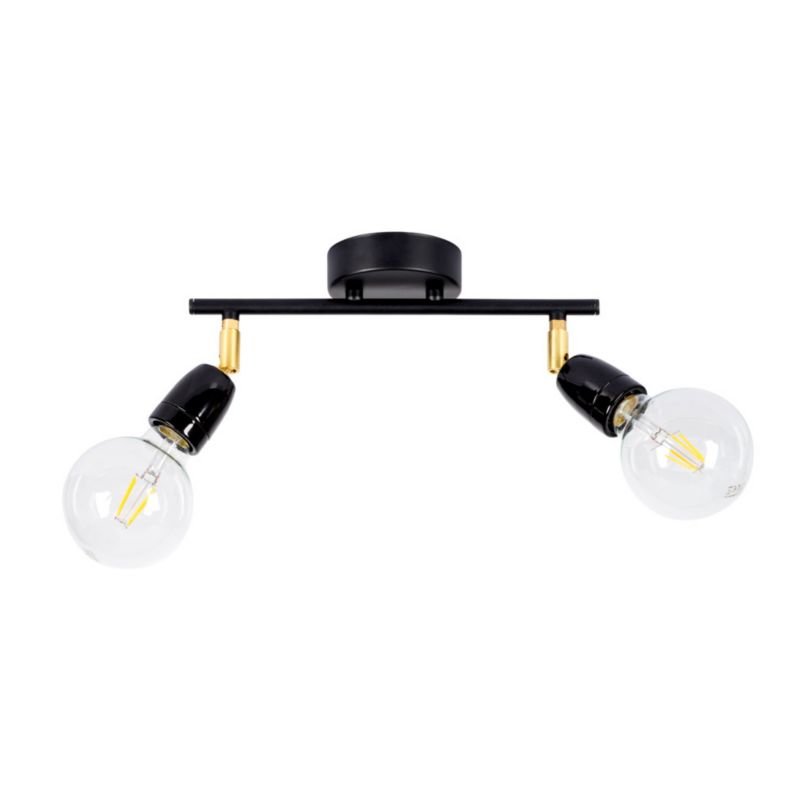 Lampa Sufitowa SPOT Light 2xE27 Max.25W Klasyczna Czerń w Połączeniu z Złotymi Akcentami, Polski Producent, 1 szt.