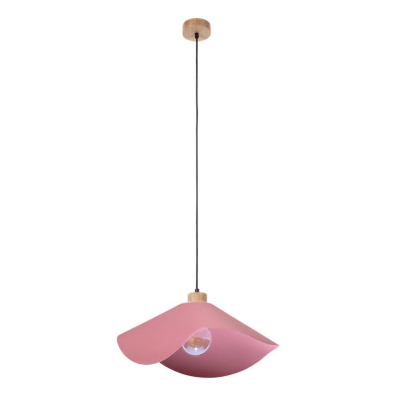 Drewniana Lampa Wisząca SPOT Light 1xE27 Max.40W Dąb Olejowany FSC z Różowym Abażurem, Polski Producent, 1 szt.