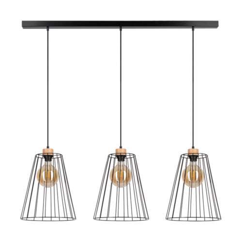 Drewniana Lampa Wisząca SPOT Light 3xE27 Max.60W Dąb Olejowany FSC w Połączeniu z Czarnymi Kloszami, 1 szt.
