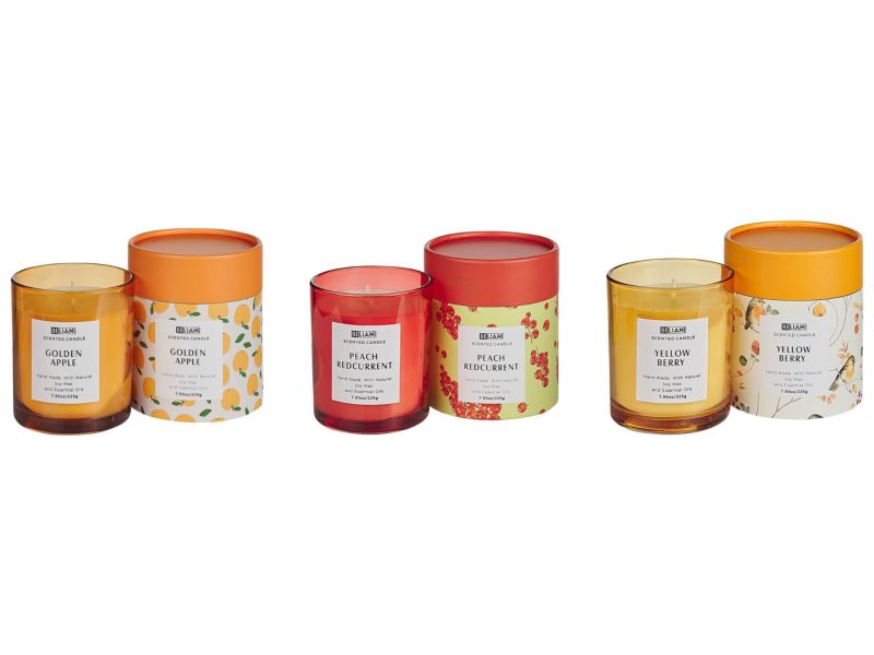 Zestaw 3 świeczek zapachowych Colorful barrel Wosk sojowy Nuty owocowe 1 kpl