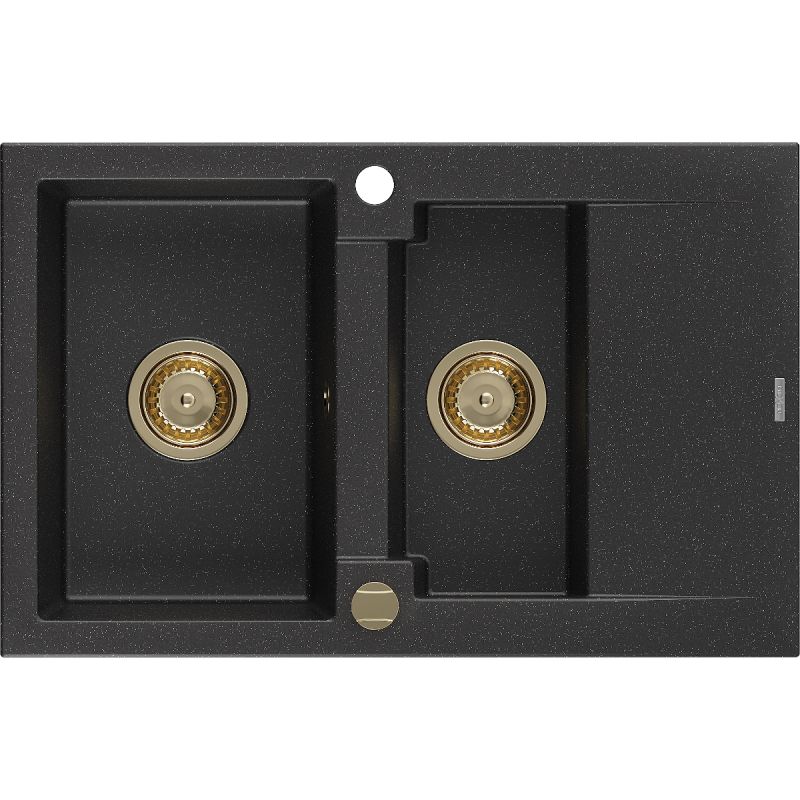 Zlewozmywak wpuszczany Mexen Gaspar 1,5-komorowy czarny/złoty metalik 737x475 mm - 6507731505-75 1 szt.