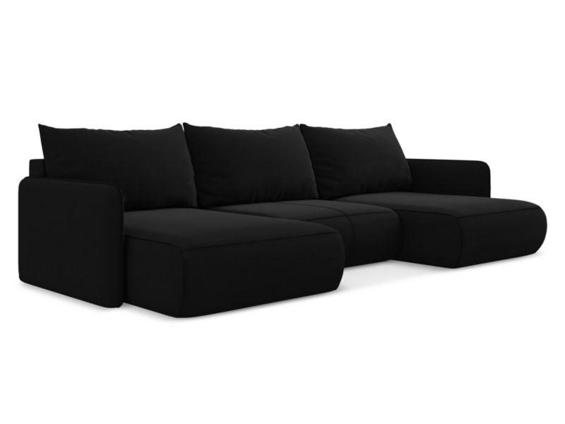 Sofa panoramiczna z funkcją spania Makamii Nanea z weluru 290x148 cm czarny 1 szt.