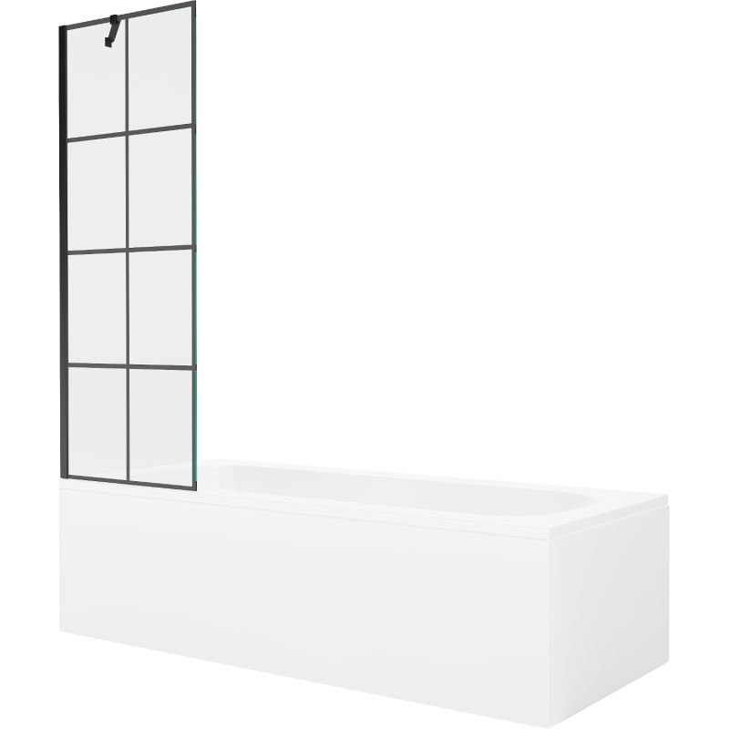 Wanna prostokątna Mexen Vega 150 x 70 cm z obudową i parawanem 1-skrzydłowym 60 cm czarny wzór 1 szt.