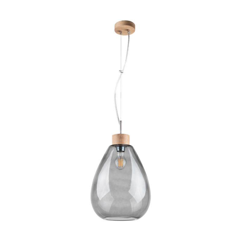 Drewniana Lampa Wisząca SPOT Light 1xE27 Max.60W Dąb Olejowany FSC z Dymionym Szklanym Kloszem, Polski Producent, 1szt.