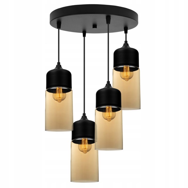Lampa sufitowa wisząca Light Home LH Oslo tuba 4x E27 60W czarny/miodowy 1szt.