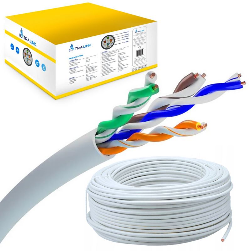Kabel sieciowy skrętka Extralink CAT5E UTP (U/UTP) V2 Wewnętrzny 100M 1szt