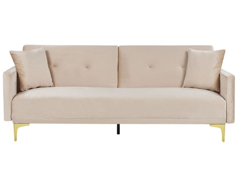 Sofa rozkładana Lucan Beżowy Welur 1 szt.