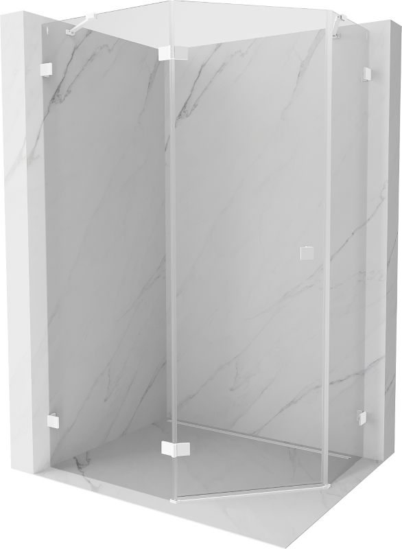 Kabina prysznicowa Mexen Lunar pięciokątna uchylna lewa 90 x 80 cm transparent biała 1 szt.