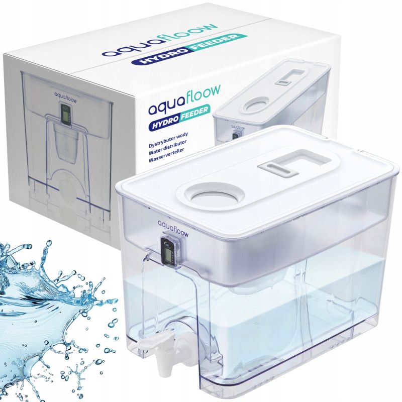 Dzbanek filtrujący, Aquafloow, dystrybutor wody, 9.5l, z kranikiem, wskaźnikiem wymiany filtra, 1szt