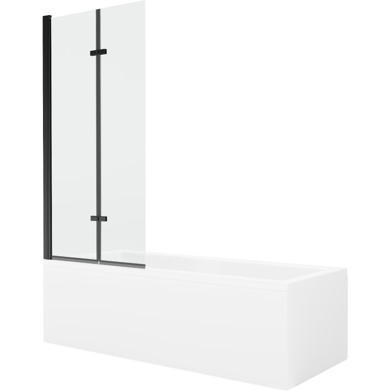 Wanna prostokątna Mexen Cubik 150 x 70 cm z obudową i parawanem 2-skrzydłowym 80 cm transparent czarny 1 kpl.