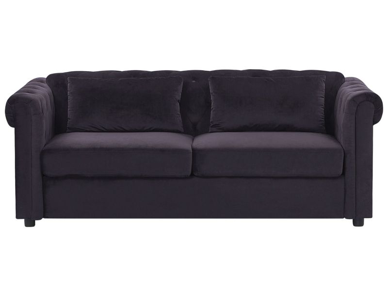 Sofa rozkładana Chesterfield Czarny Welur 1 szt.