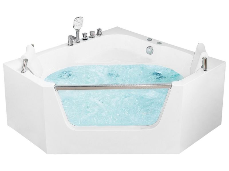 Wanna narożna z hydromasażem 150 x 150 cm biała Cantalla 1 szt.