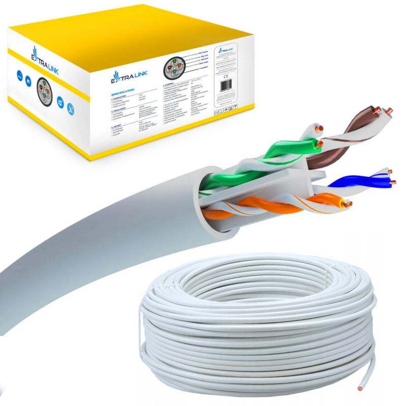 Kabel sieciowy skrętka Extralink CAT6 UTP (U/UTP) V2 Wewnętrzny 100M 1szt