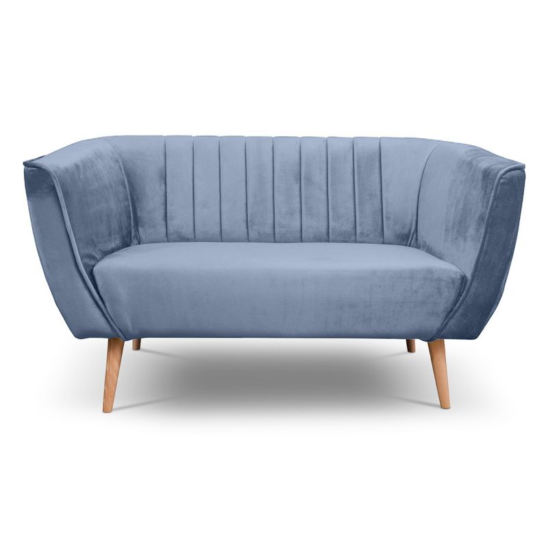 Sofa dwuosobowa z przeszyciami Bettso Pik nowoczesny na drewnianych nogach błękitny 1szt.