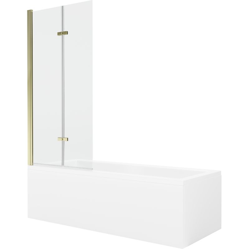 Wanna prostokątna Mexen Cubik 150 x 70 cm z obudową i parawanem 2-skrzydłowym 80 cm transparent złoty 1 kpl.