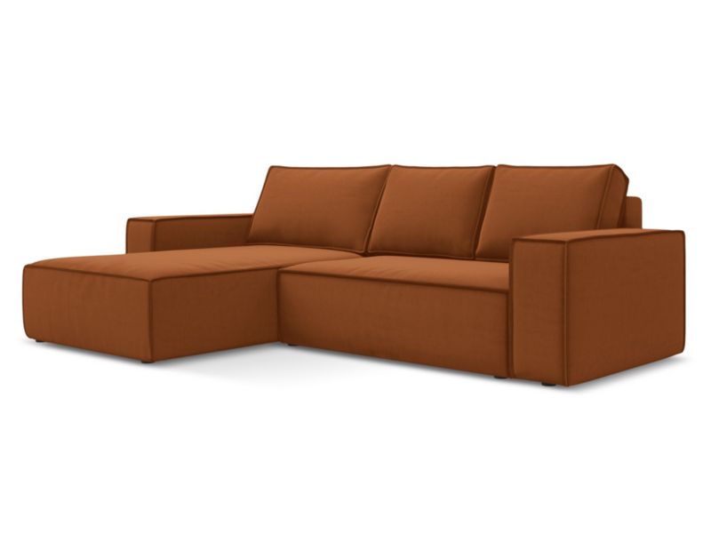 Narożnik lewostronny z funkcją spania Makamii Kimo z weluru 290x185 cm terakota 1 szt.