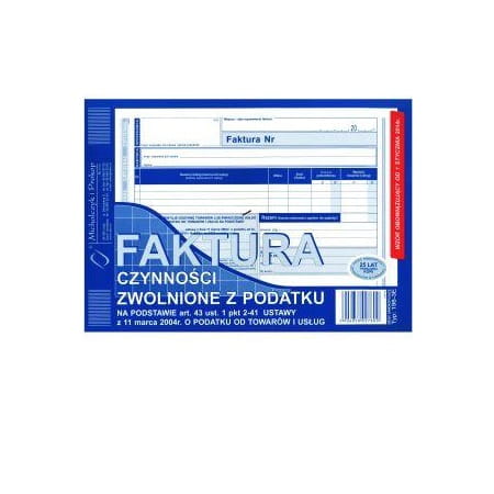 FAKTURA A5 CZYNNOŚCI ZWOL. Z PODATKU 198-3E