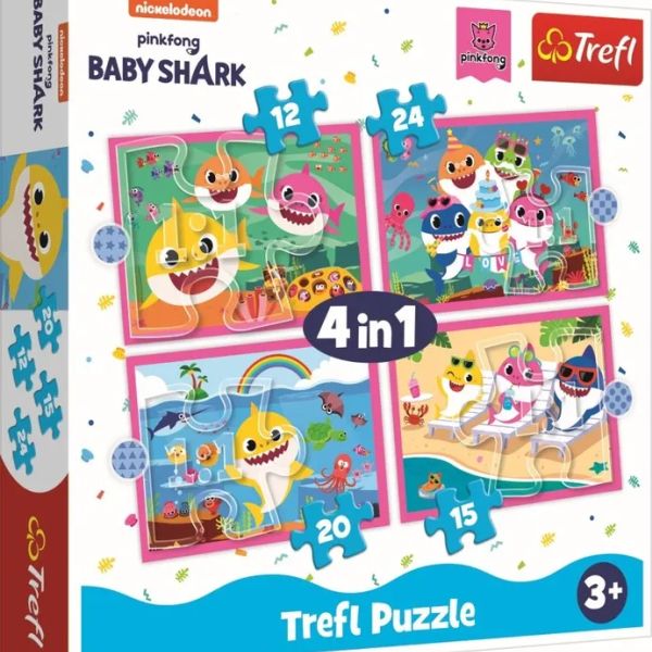 Trefl Puzzle 4w1 - Baby Shark - Rodzina Rekinów