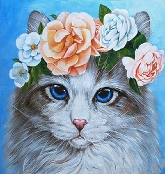 DIAMENTOWA MOZAIKA KOT W DIADEMIE Z RÓŻ PAK 30 30X40