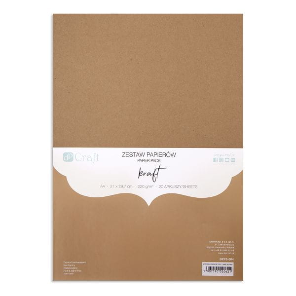 ZESTAW PAPIERÓW 220G - KRAFT, A4, 20 ARK.