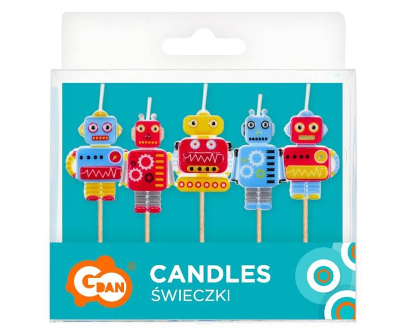 Świeczki pikery Robot, 5 sztuk Godan