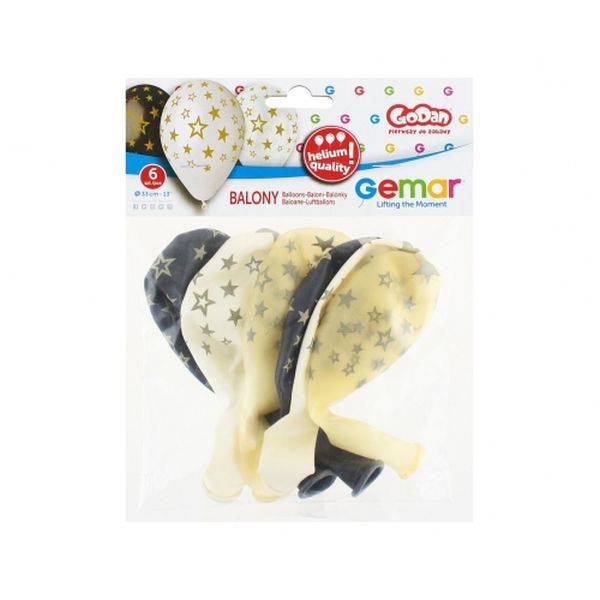 Balony Premium Hel GWIAZDY SREBRNE, 13 cali/ 6 szt.