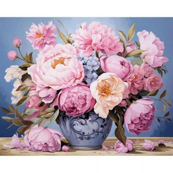 DIAMENTOWA MOZAIKA KWIATY PIWONIE W WAZONIE, PAK 30 30X40