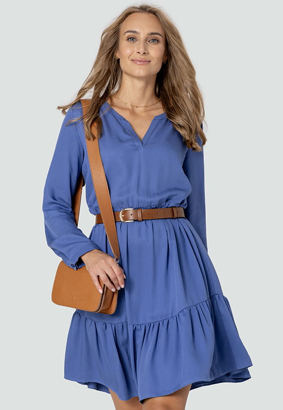 Viskose KLEID mit Rüschen MARIE - blau