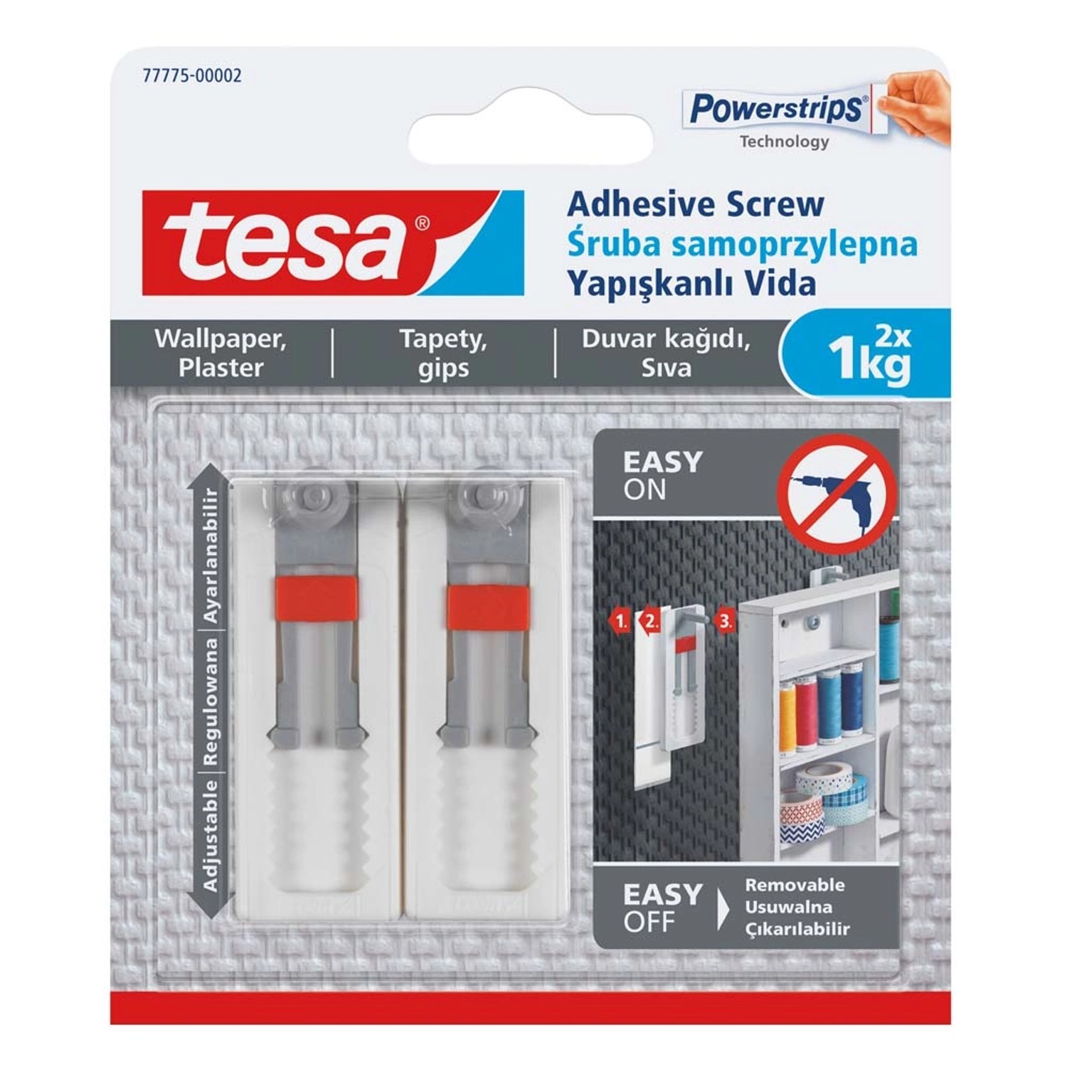 Tesa Regulowana śruba samoprzylepna do tapet, 2 szt.do 1kg