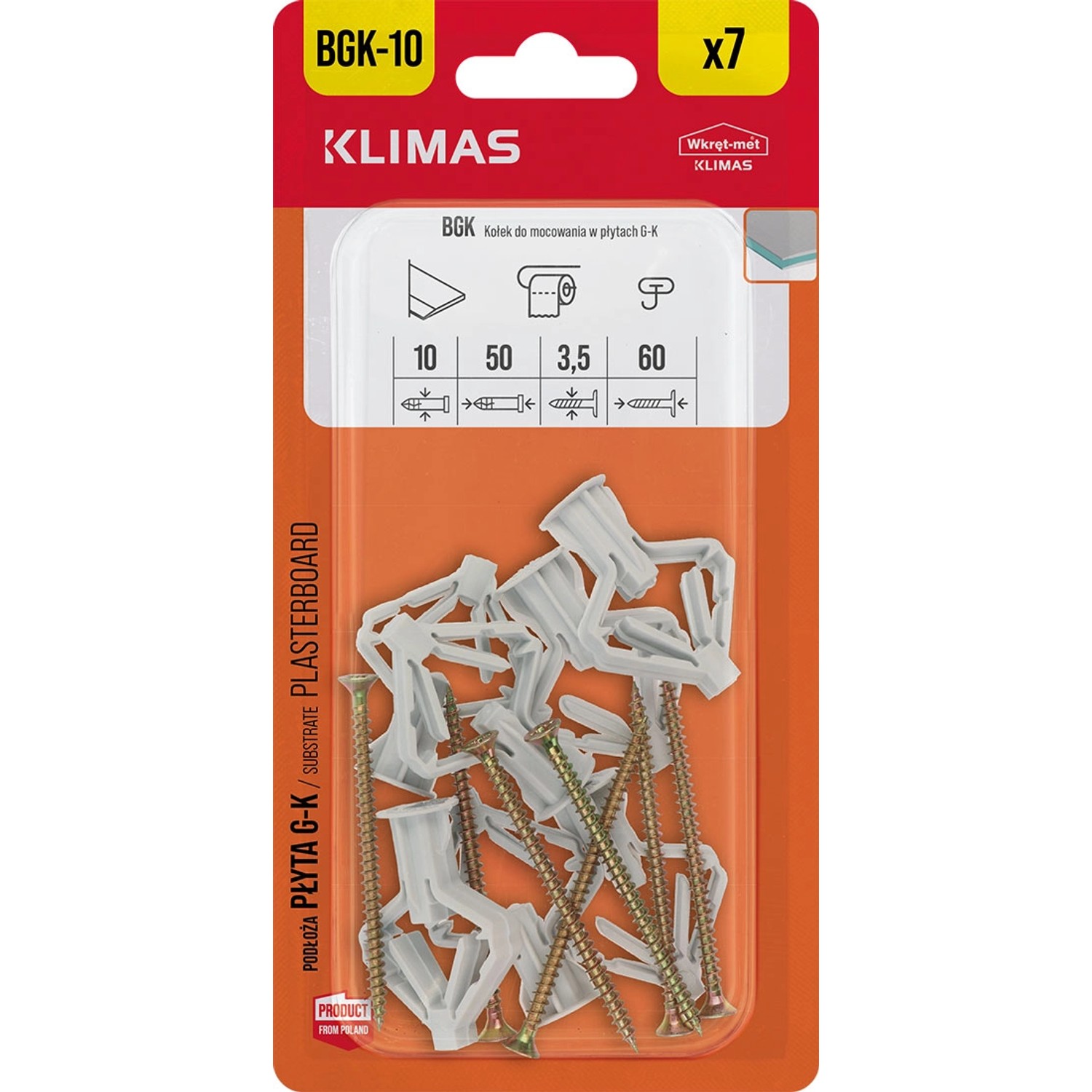 Wkręt-met Kołek do płyt kartonowo-gipsowych 10 mm