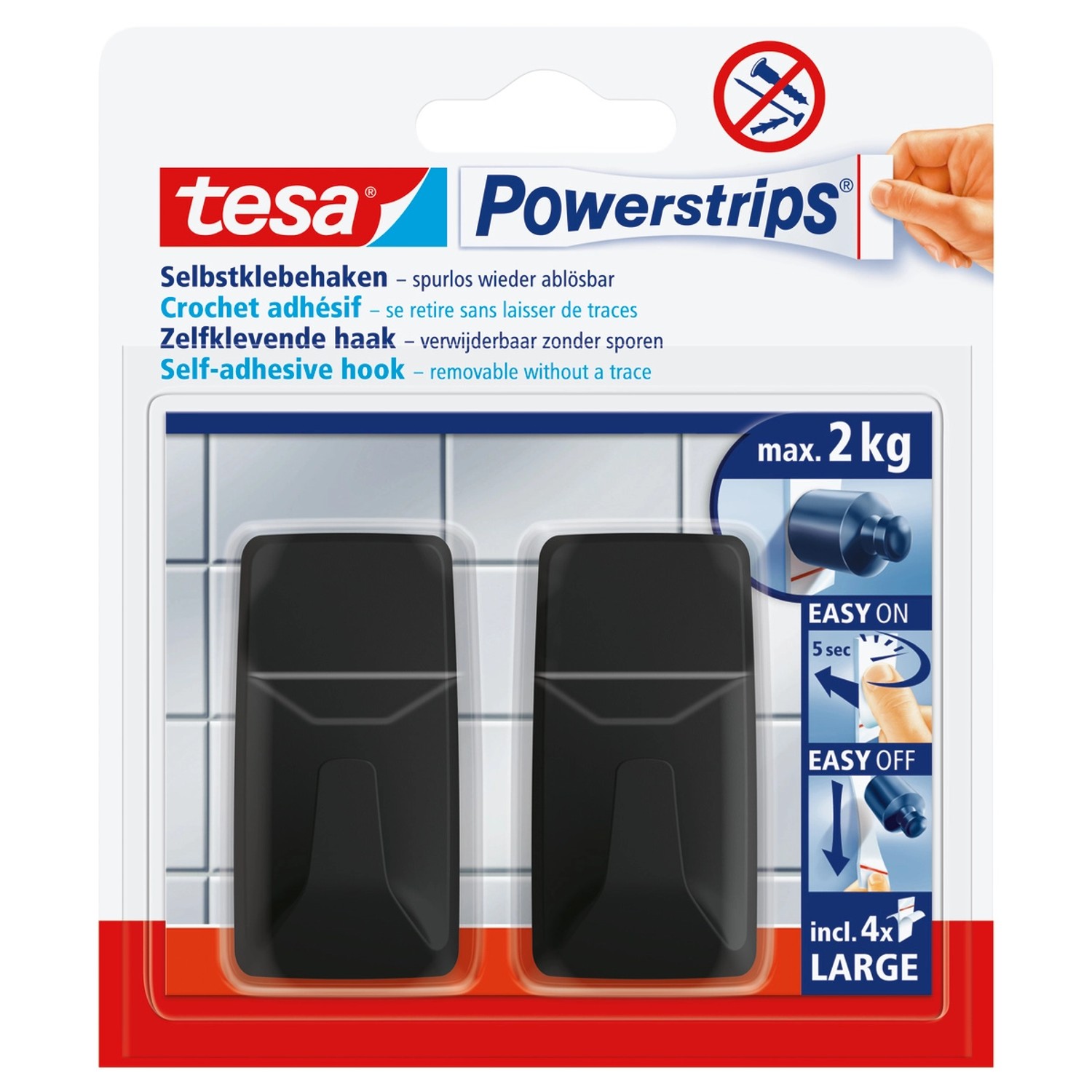 TESA Haczyki Powerstip kwadratowe czarne 2 szt. L samoprzylepne