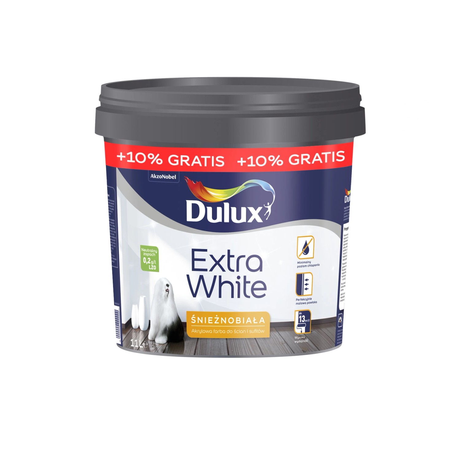 Farba Dulux Extra White biała 10 l + 10% gratis