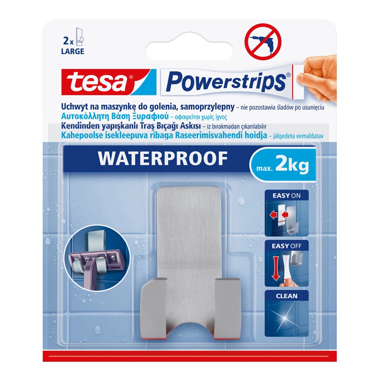 Tesa Uchwyt Powerstrips na maszynkę do golenia samoprzylepny stal nierdzewna