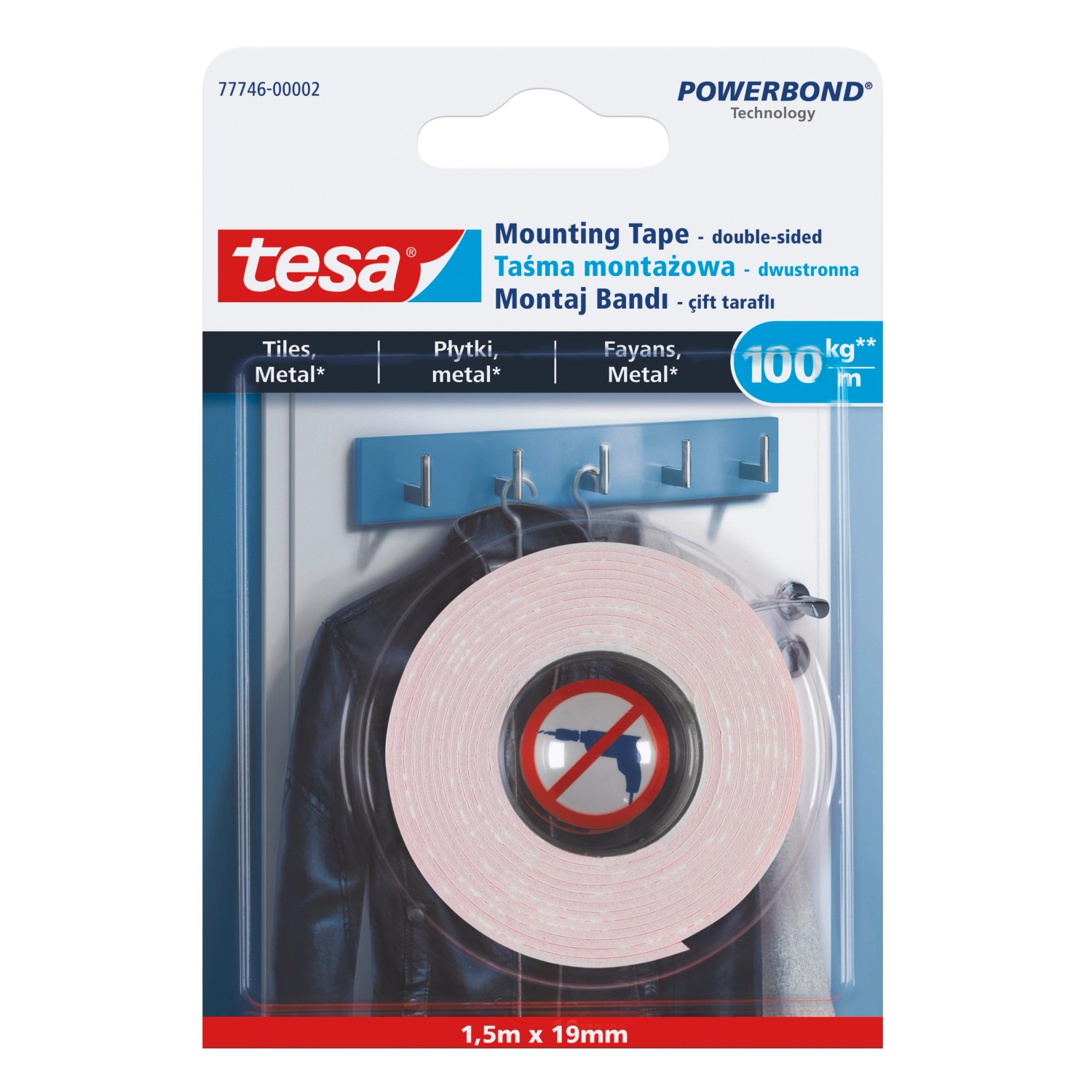 Tesa Taśma montażowa do płytek 1,5 m x 19 mm