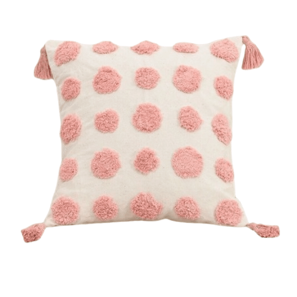 Różowa poszewka na poduszke haftowana kropeczki 45x45 cm NS