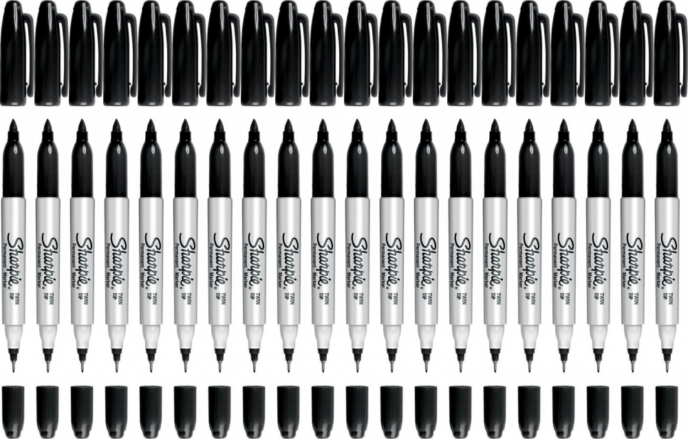 20x Marker permanentny Sharpie Twin Tip, okrągła, 1/0.5 mm, czarny