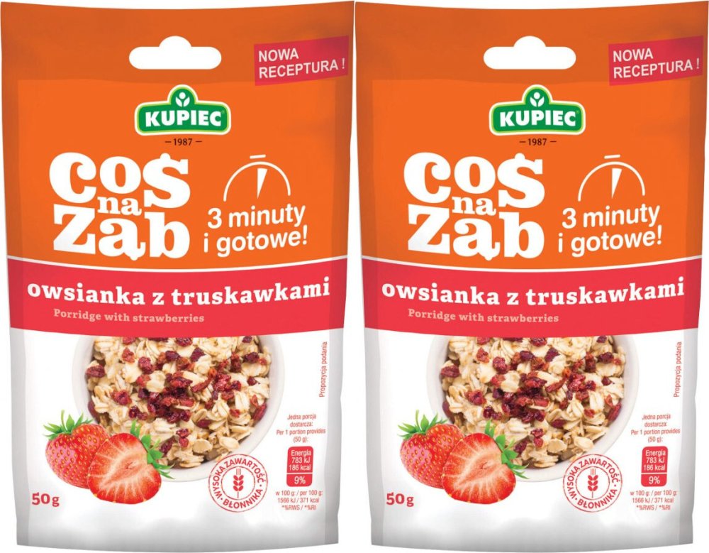 2x Owsianka Kupiec Coś na ząb, z truskawkami, 50g
