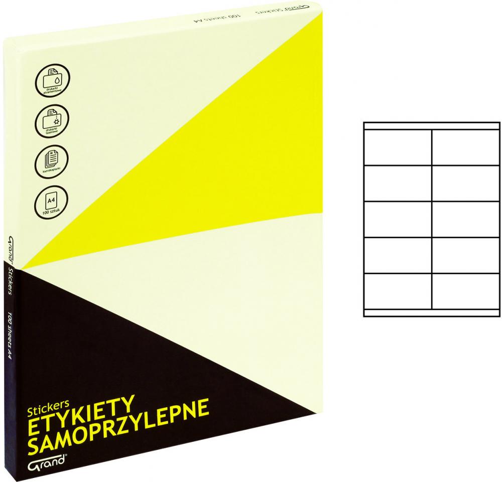 Etykiety samoprzylepne Grand, 105x57mm, 100 arkuszy, biały