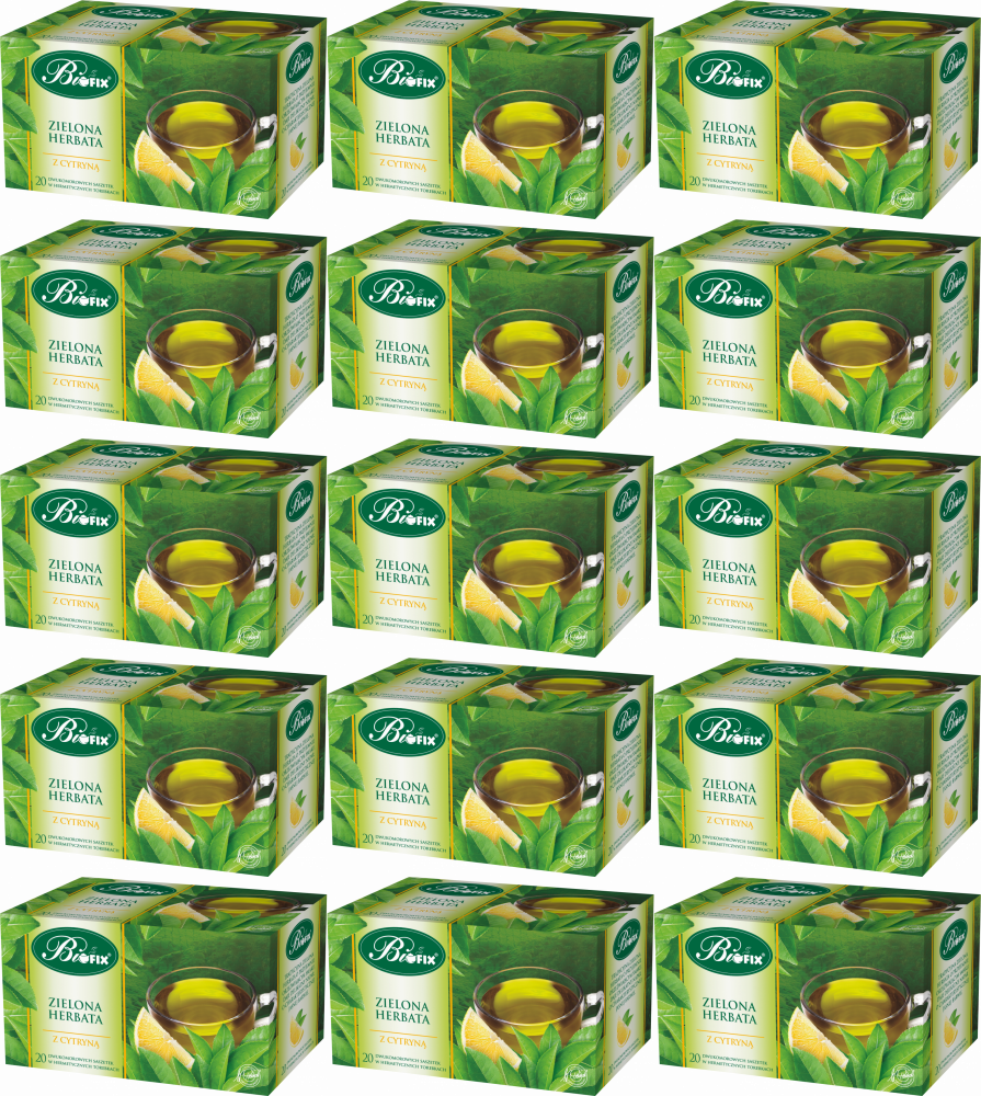 15x Herbata zielona smakowa w kopertach BiFix, z cytryną, 20 sztuk x 2g