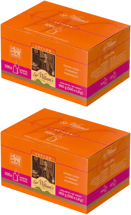 2x Herbata czarna w torebkach Sir William's London Ceylon Black, 500 sztuk x 1.8g