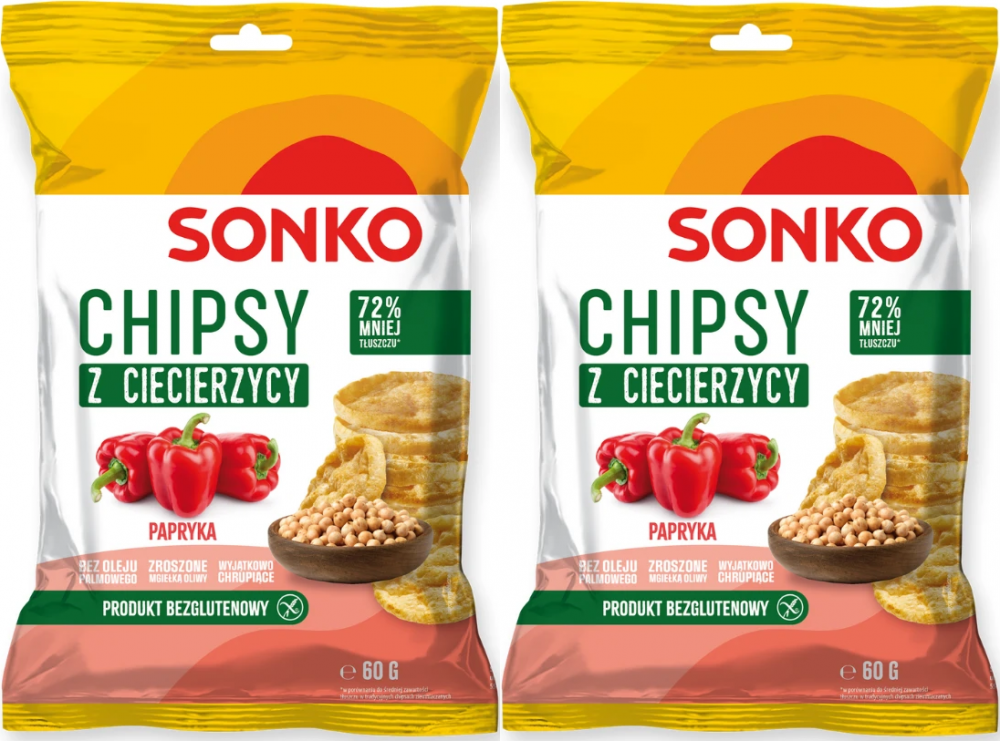 2x Chipsy z ciecierzycy Sonko, paprykowy, 60g