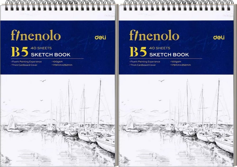 2x Szkicownik Deli Finenolo, na spirali, B5, 40 kartek, biały
