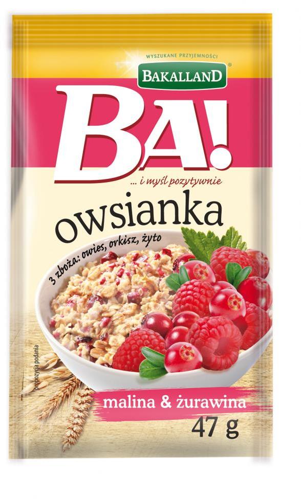 Owsianka z maliną i żurawiną Bakalland, 47g