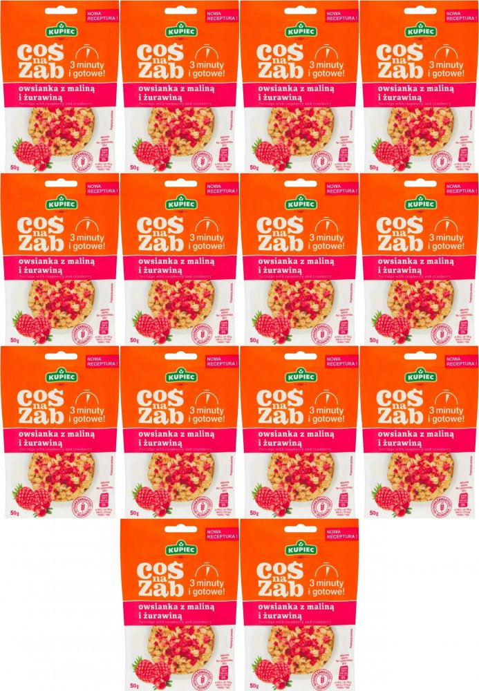 14x Owsianka Kupiec Coś na ząb, malina/żurawina, 50g