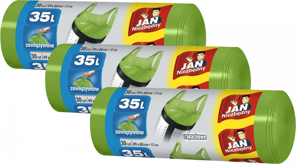 3x Worki na śmieci Jan Niezbędny T-shirt, zapachowe, na odpady zmieszane, 35l, 30 sztuk, zielony