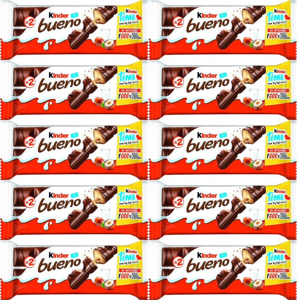 10x Baton Kinder Bueno, z nadzieniem mleczno-orzechowym, 43g
