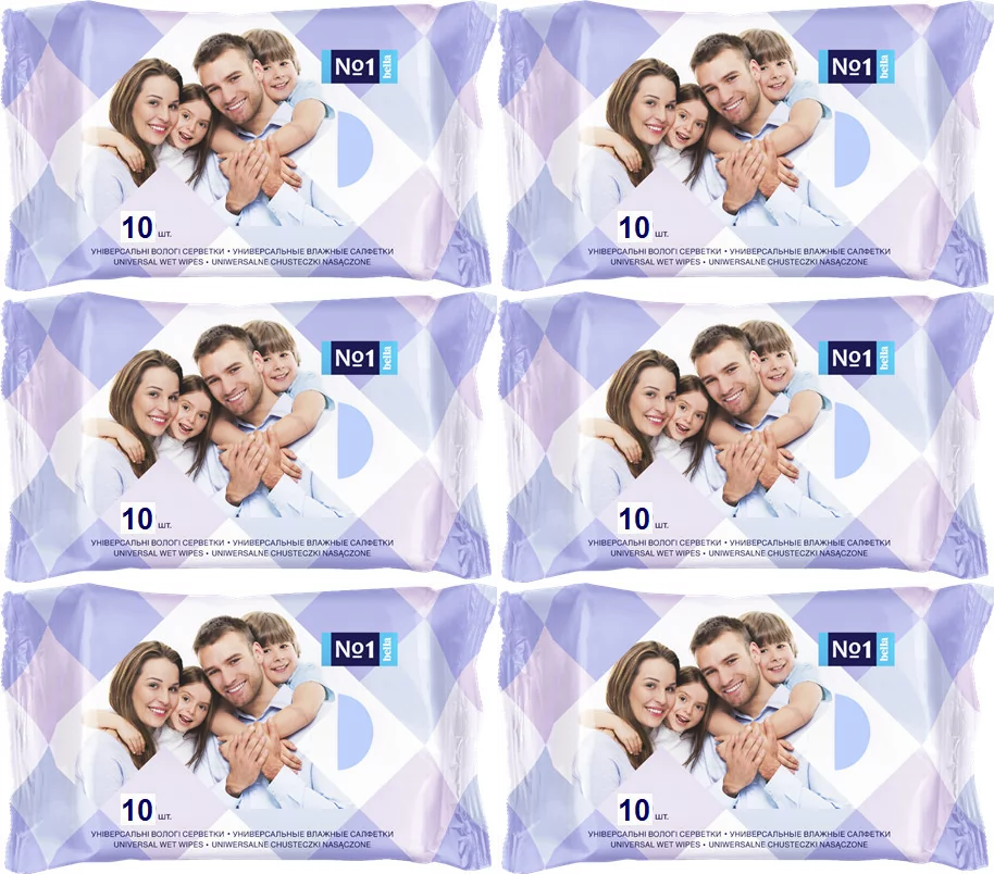 6x Chusteczki nawilżane Bella, z alantoiną, 10 sztuk
